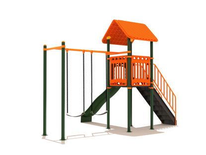 Image de AIRE DE JEUX AVEC TOBOGGAN ET BALANÇOIRE DOUBLE CHAISE