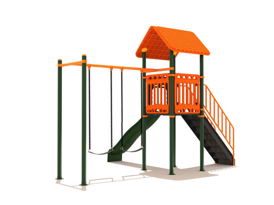 Image de AIRE DE JEUX AVEC TOBOGGAN ET BALANÇOIRE DOUBLE CHAISE
